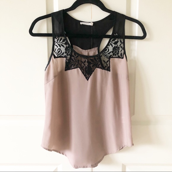 Lush Tops - 2/$10 Lush Taupe Racerback Tank with Black Lace